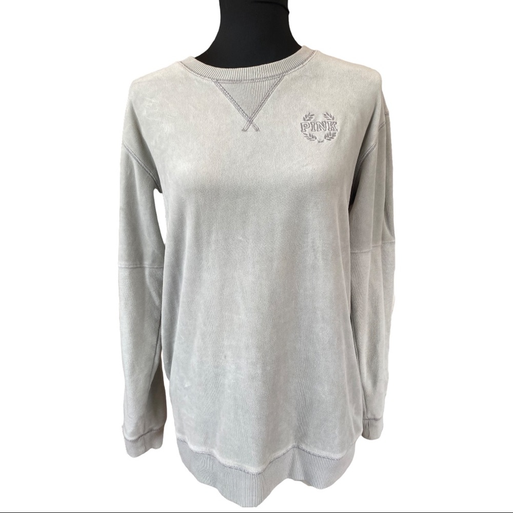 Victoria’s Secret PINK Grey velour plush campus sweater